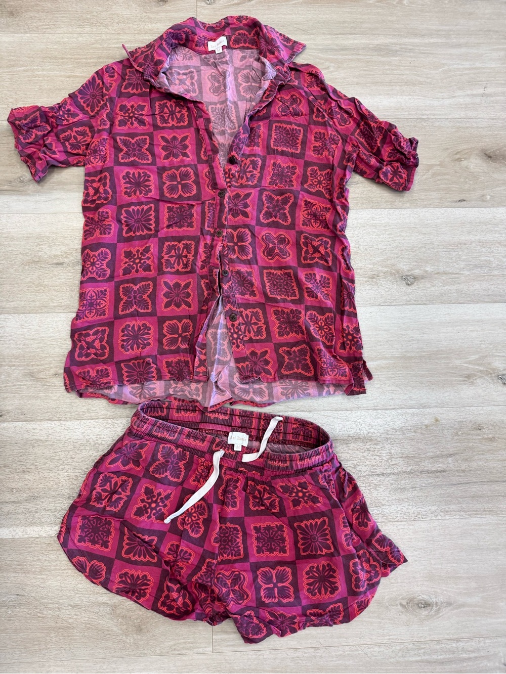 Women’s Pink Patterned Button-Down Shirt — Lightweight Casual Top